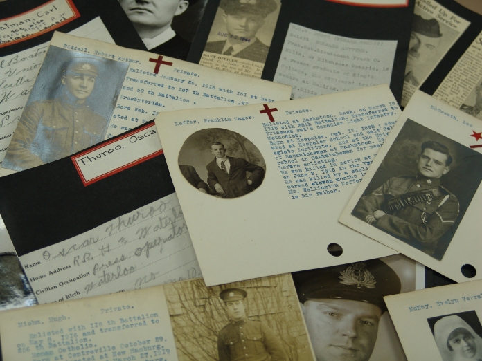 Collage of Soldier Information Cards , Grace Schmidt Room (KPL Collection)